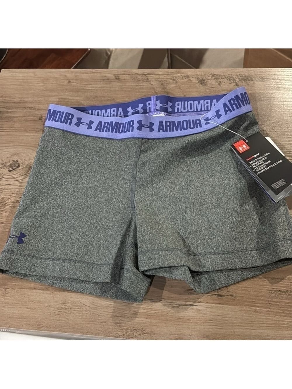 Under Armour Gray Purple Athletic Shorts Elastic Waist